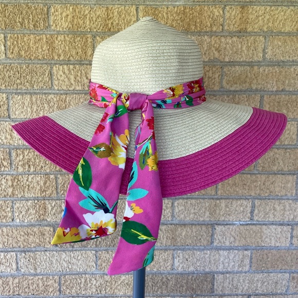 Kate Spade Pink/Beige Wide Brim Sun Hat with Floral Accents 👒☀️ One Size - Picture 9 of 12